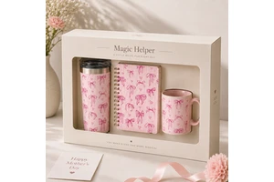Luxury Pink Promotion Gift Set with Stainless Steel Tumbler Ceramic Mug Notebook Custom Gift Box for Women