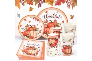 Thanksgiving Themed Tableware Set Pumpkin Party Disposable Plate Set Maple Leaf Paper Plates Napkins Atmosphere Decoration