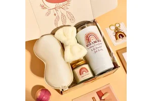 Mother's Day Rainbow Gift Set 9-Piece Care Package with 20oz Tumbler Candle Eye Mask Customized Colors Birthday Present for Mom