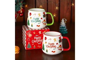 Wholesale Custom 400ml Christmas Ceramic Mug Nordic Style Personalized Gift Box Coffee Mug Set Dishwasher Microwave Safe New