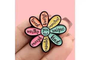 Flower Quote Enamel Pin UV Printing Silver-Plated Zinc Alloy Love Design for Bags Clothes-Chinese New Year Father's Day Gift