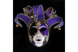 China Venetian Jester Full Face Masquerade Masks Manufacturer with Bell Unisex Halloween Carnival Venice Party Wall Decoration