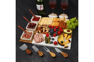 Christmas Gifts 13Pcs Marble Cheese Board With 3 Bowls 3 Spoons And 4 Charcuterie Utensils Wood Marble Cheese Board Gift Set