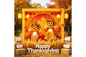 New Thanksgiving Decorative Polyester China Dolls Maple Leaf Sunflower Faceless Gnome Figurines Harvest Festival
