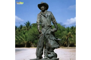 YOUFINE New Design Modern Outdoor Life Size Casting Bronze Garden Cowboy Statue Sculpture