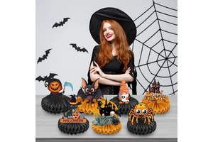 Cross-Border Made China Party Decoration Supplies Wholesale Hot-Selling Halloween Spider Ghost Pumpkin Bat Honeycomb