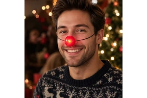 LED Light up Red Nose Plastic Reindeer Ornament 4.5cm Glowing Rudolph Nose Blister Card for Christmas Halloween Wedding Parties