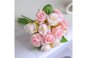 12 Heads Silk Artificial Roses Bouquet for Valentine's Day Flowers Arrangement Home Office Parties Bridal Wedding Decoration
