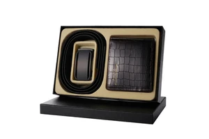 Custom Premium Genuine Cowhide Leather Belt Wallet Gift Set with Gift Box for Men