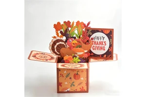 Best Selling 3D Pop up Thanksgiving Card Turkey Pumpkin Corn Surprise Box Greeting Card for Thanksgiving Party Holiday Blessing