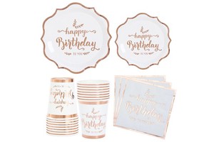 Rose Gold Birthday Party Table Decoration Paper Plates Cups Adult Elegant Happy Birthday Party Decorations Supplies