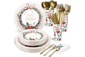 Thanksgiving Christmas Theme Party Tableware Set Disposable Paper Tray Cup Towel Knife Fork Elegant Arrangements Decorations