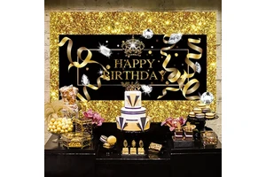 Happy Birthday Party Decorations Backdrop Glitters Banner for Adult Theme Party Decoration Photography Background