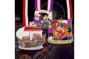 For Custom Logo Kids Large Gold Plated Glass Crystal Letterpress Printed Polyester Ribbon Commemorative Clown Carnival