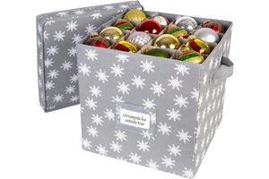 Non-woven Fabric Foldable Eco-friendly Christmas Ornament Storage Box with Lid, Holds 64 Holiday Ornaments, Custom Available