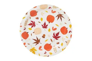 Thanksgiving Modern Hot Selling Paper Plates Holiday Party Supplies Fall Theme Autumn Leaves Pumpkin 9 Inches