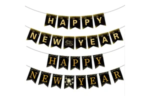 1set Happy New Year Paper Banner 2024 Year Eve Party Decoration for Home Hanging Decor