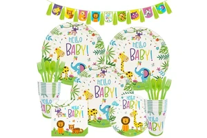 New Jungle Animals Embossed Disposable Paper Birthday Party Set Children's Birthday Baby Shower Baptism Decorations Cookie