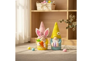 2026 New Product Easter Bunny Plush Toy Holding an Egg and Carrot Cute Bunny Figurine Holiday Decoration