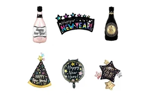 Happy New Year Theme Foil Balloons Stars Wine Bottle Balloons New Year Party Decorations Kids Adult Home Events Party Decoration