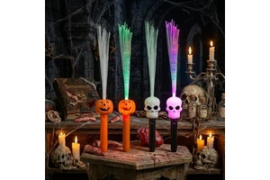 Haunted House Decoration Supplies Carnival Prize Spooky Neon Party Glow in the Dark RGB Flashing Pumpkin Skull Fiber Optic Wand