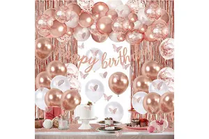 Rose Gold Bridal Shower Party Decoration Supplies Kit Bride to Be Sash Veil Temporary Tattoos Confetti Balloons Fringe Curtain