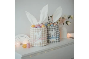 Wholesale Personalized Candy Tote Bag Gift Kid Buckets Bunny Polka Dot Gingham Easter Baskets