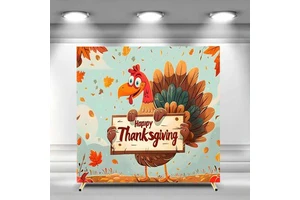 Happy Thanksgiving Square Arch Backdrop Cover Polyester Cartoon Cute Turkey Autumn Arch Background Birthday Party Customizable