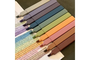 10pcs Earthy Vintage Colored Gel Ink Highlighter Marker Pen Set Oblique Brush Tip Soft Touch Rubber Finish Non-Erasable Office