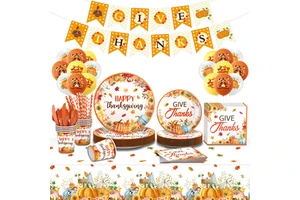 Modern Disposable Pumpkin Paper Plate Tableware Set for Thanksgiving Party Turkey-Themed Christmas Table Decorations Supplies
