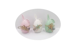 New Design Easter Long Ear Ceramic Bunny Egg Ornament for Easter Decor