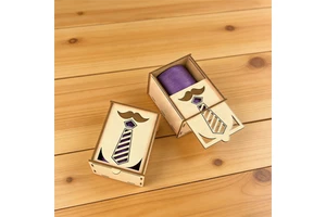 Eco-friendly Father's Day Wooden Gift Box with Tie & Mustache Design-Handmade Holiday Present for Dad
