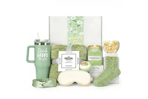 Lunaire Luxury Green Self Care Gift Set For Women Relaxing Spa Box With 40oz Tumbler Birthday Gifts For Mom, Friend, Sister