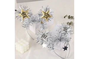 Happy New Year Stars Headband Silver Foil Tinsel Home Party Accessories Christmas Decoration Fashion Hair Accessories