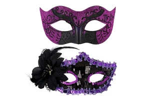 Couple Mask Set for Carnival Venice Makeup Ball PVC Lace Mask Party Fashion Accessory for Halloween Mardi Gras Carnival