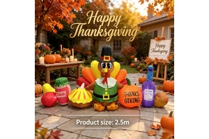 8FT Inflatable Thanksgiving Turkey with Harvest Food Set LED Lighted Outdoor Yard Decoration