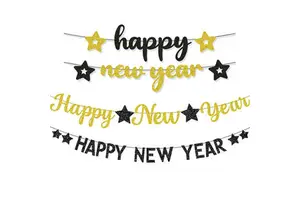 Happy New Year 2026 Party Star Champagne Glitter Hanging Banners Garland New Year Eve Xmas Party Deco Supplies