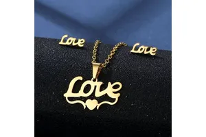 MAMA Mother's Day Gift Holiday Gift Jewelry Gift Necklace Earrings Set Stainless Steel Heart Moon LOVE Jewelry Set for Women