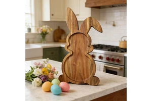 Custom Logo Creative Bunny Serving Acacia Wood Trays Rabbit Wooden Charcuterie Board Snack Plate For Christmas Easter Party
