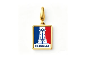 14 Juillet French Bastille Day Enamel Charm Pendant - Zinc Alloy Gold Plated Dangle Bead for European Bracelet Jewelry