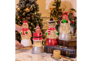 Christmas decorations: Snowman, Old Man, crystal ball, music box, wind lantern, gifts, candles