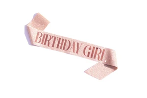 Rose Gold Glitter Birthday Sash Adjustable Satin Adult Sash for Birthday & Valentine's Day Party Decoration Indoor/Outdoor Use