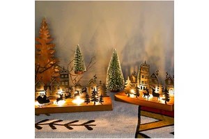 Christmas Wedding Party Table Centerpieces Gift Metal Design Wood Base Battery Powered Light Christmas Tree Ornaments Black