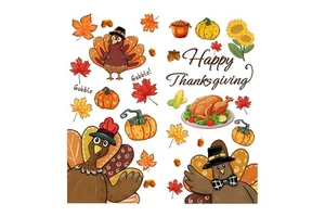 Happy Thanksgiving Floral Window Stickers-UV Printed PVC Stickers Eco-Friendly No Residue Home Party Decor