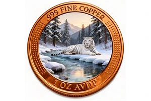 Direct Factory 1 Ounce Pure Copper Souvenir Coin Raised Outer Border UV Printed Inner Animal Design Tiger Personalized