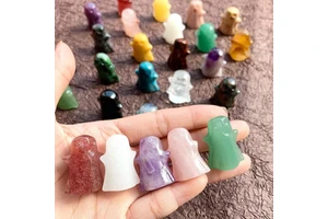 Natural Crystal Specter Carved Crafts Healing Stone Rose Quartz Obsidian Ghost for Halloween