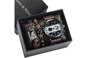 2026 Men's Business Gift Set Quartz Watch + Bracelet Fashion Gift Box for Valentine's Day Father's Day Christmas Gifts
