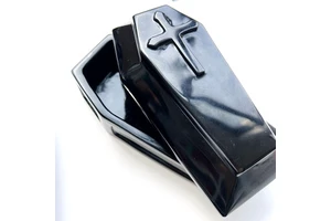 Wholesale Natural Black Obsidian Coffins Can Be Opened Halloween Crystal Quartz Coffins with Cross