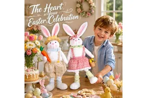 Wholesale Easter Bunny Cartoon Rabbit Ornament Creative Hand-Holding Carrot Doll Polyester Fabric Easter Doll