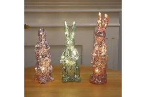 New Products Green Artificial Glass Lighted Easter Rabbit Bunny for Decoration